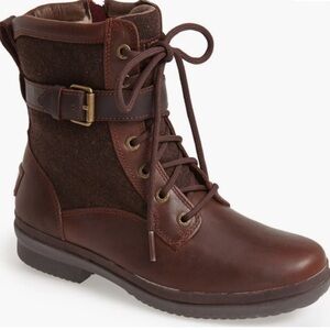 Ugg Kesey Waterproof Chestnut Brown Cognac Leather Lace-up Shearling Boots 8.5